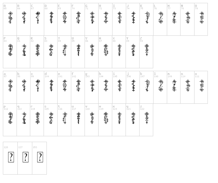 Vulcan Script font map